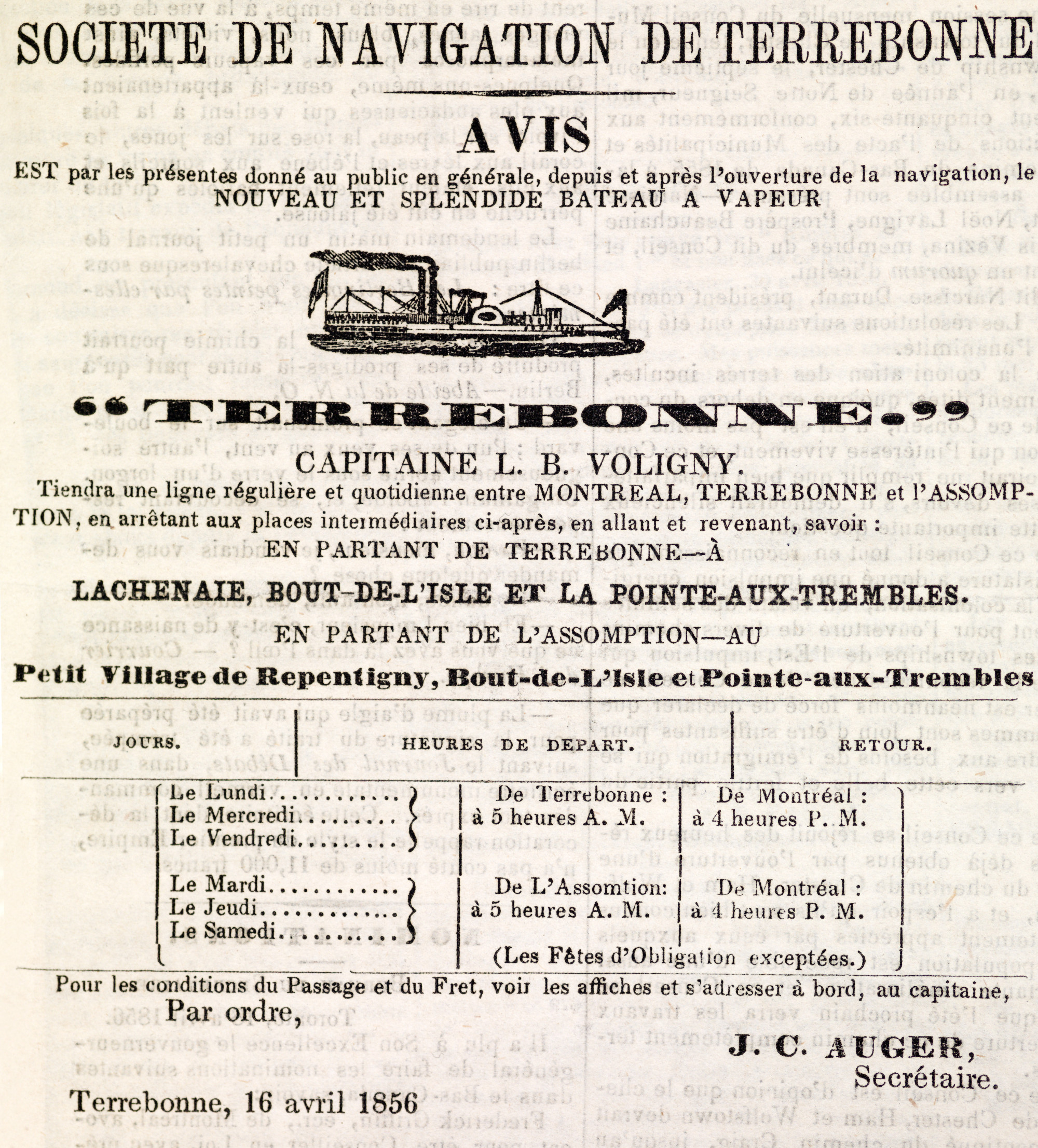 Premier bateau vapeur Terrebonne